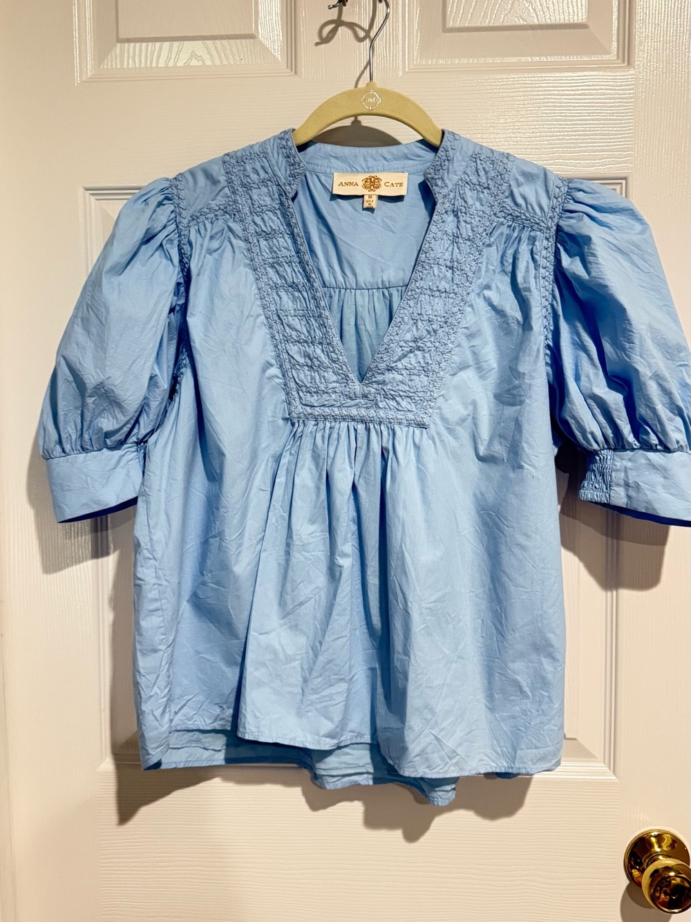 Anna Cate Light Blue Peasant Blouse